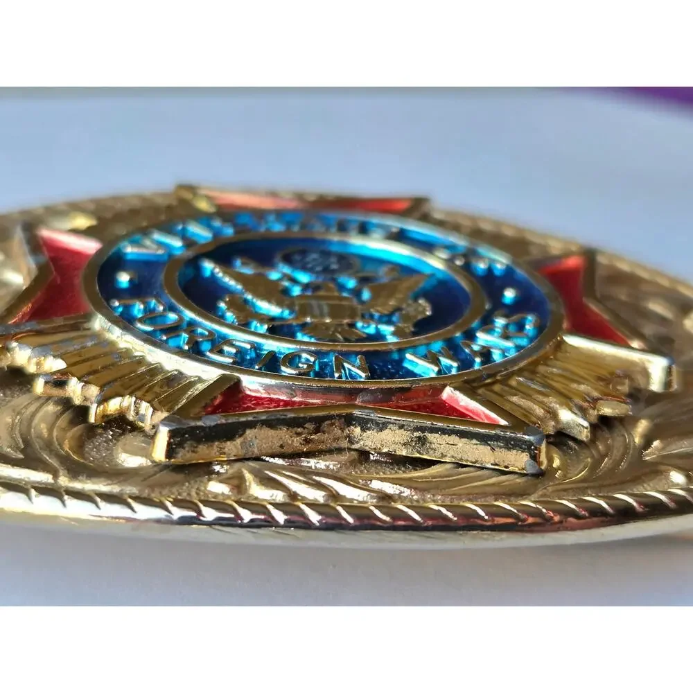 Belt Buckle VFW Blue Red Gold Veterans of Foreign Wars 1980s